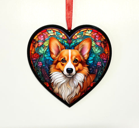 Corgi Stained Glass Effect Heart Suncatcher